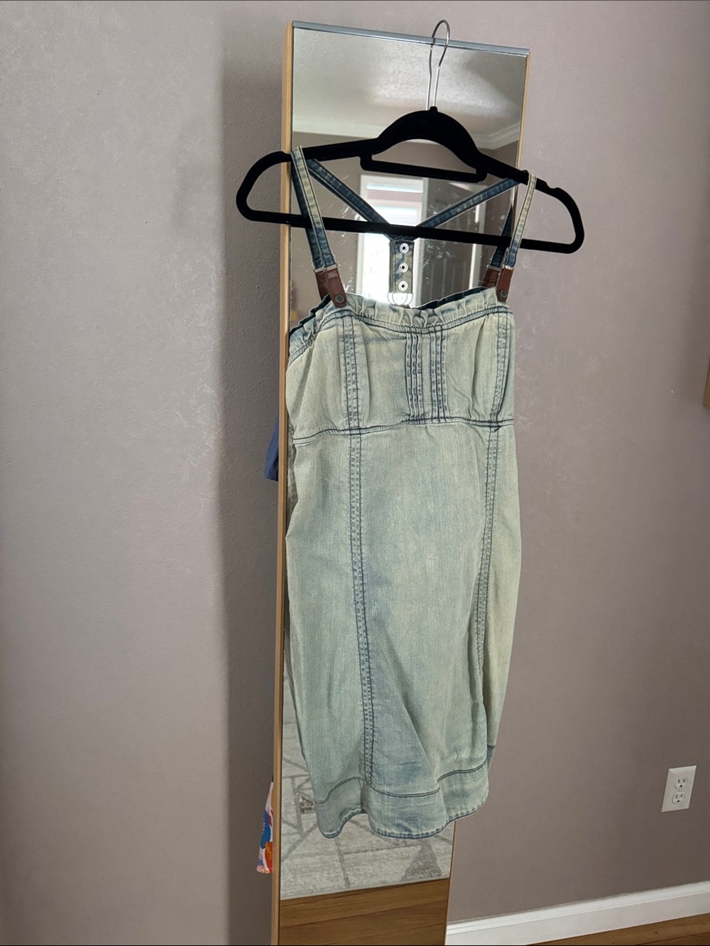 Light Wash Denim Suspender Midi dress